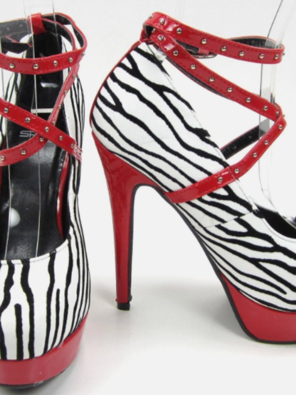 "LADY LUXE "Zebra Stripe Platform 6" Stiletto Heels White/Black/Red Size 8, 5 in